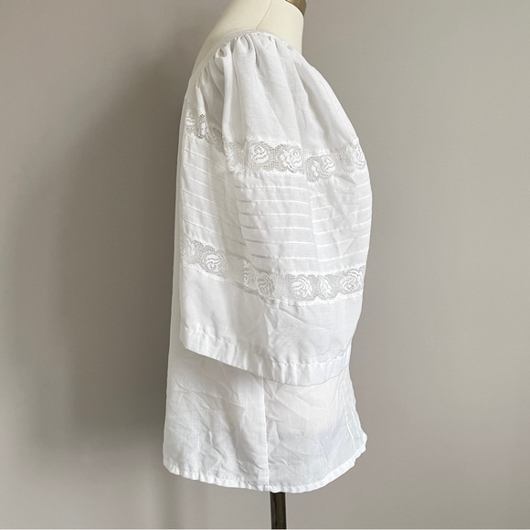 VINTAGE German White Lace Puffy Sleeve Boho Peasant Milkmaid Top - S/M - Picture 5 of 8